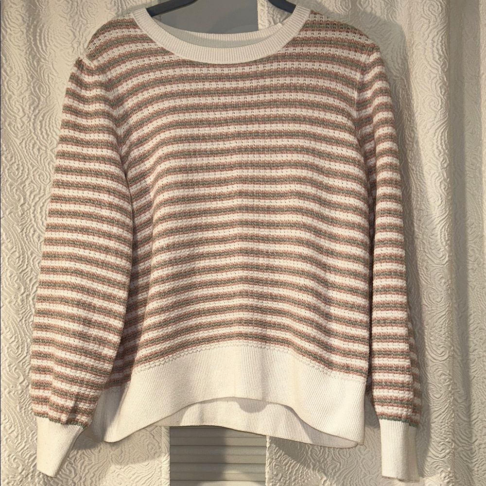 Barbour Women's Striped Sweater Thea Knitted Jumper 14 Pink White Gray